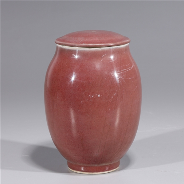 Appraisal: Chinese red glazed covered vase with six-character Kangxi mark to