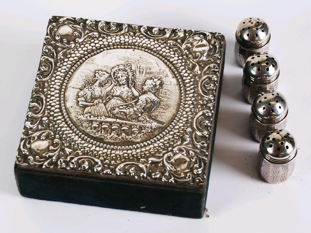 Appraisal: EDWARD VII VELOUR COVERED TRINKET BOX with embossed silver top