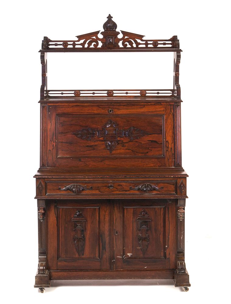 Appraisal: 's Rosewood Victorian Secretary Desk 's Rosewood Victorian Secretary Desk