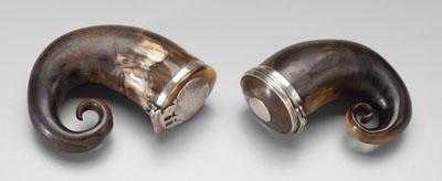 Appraisal: Two silver-mounted horn snuff mulls both with unmarked silver mounts