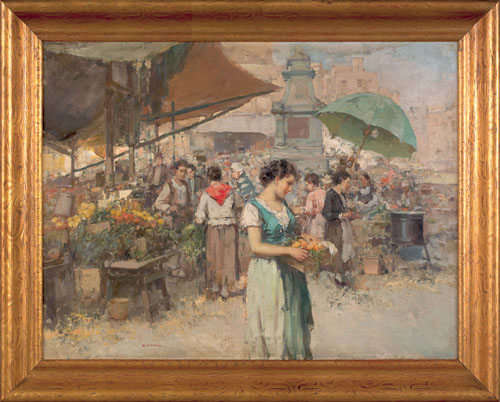 Appraisal: Guiseppe Pitto Italian - oil on canvas market scene signed