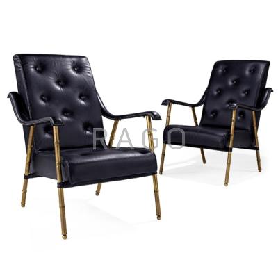 Appraisal: JACQUES ADNET - Pair of armchairs France s Stitched leather