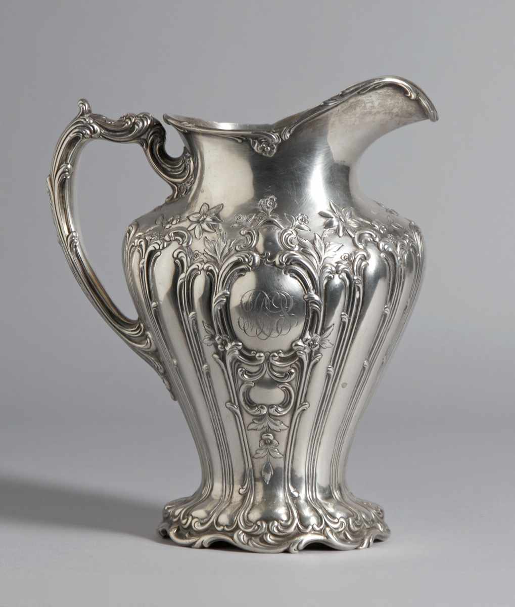 Appraisal: Gorham Sterling Silver Water Pitcher w Repousee Monogrammed Troy oz