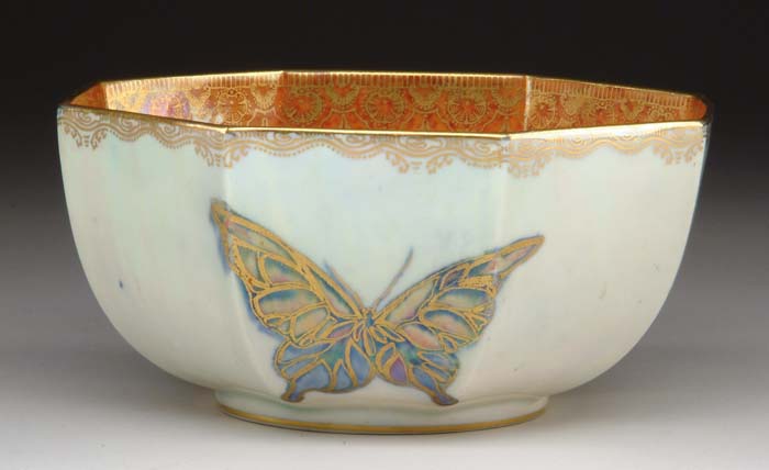 Appraisal: WEDGWOOD FAIRYLAND LUSTRE BOWL Octagonal shaped bowl has monarch butterflies