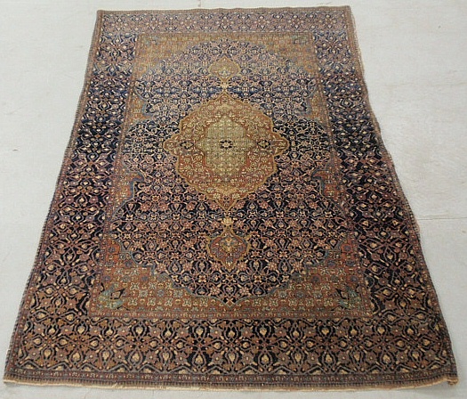 Appraisal: - Blue Sarouk oriental center hall carpet with floral patterns