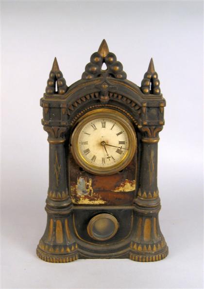 Appraisal: Victorian painted cast iron mantel clock late th century With