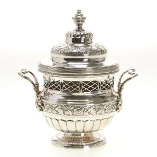 Appraisal: French Empire silver potpourri urn French Empire silver potpourri urn