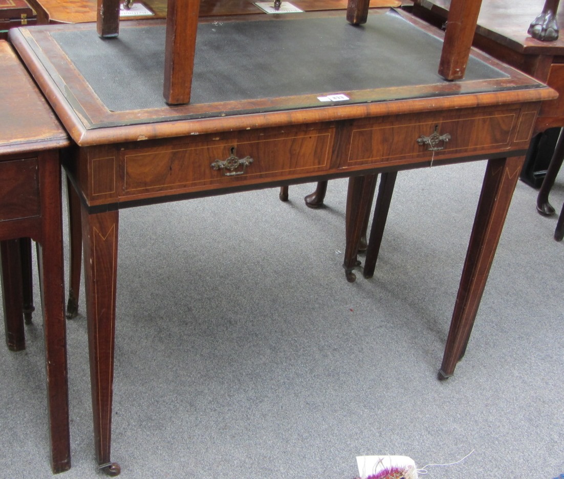 Appraisal: A late th century walnut writing table with pair of