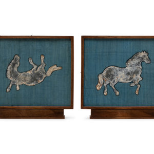 Appraisal: Two Chinese Lead Horse-Form Plaques LIKELY TANG DYNASTY - one