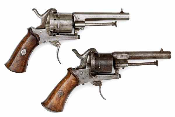 Appraisal: European Pinfire Revolvers Lot of Two Two mm Belgian pinfire