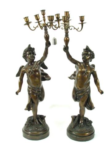 Appraisal: Pair of Cast Bronze Angel Figural Candle Stands '' overall