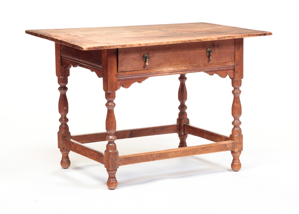 Appraisal: AMERICAN STRETCHER BASE TABLE Second half- th century maple and