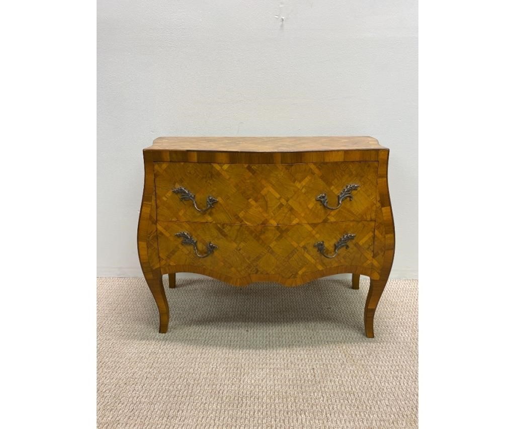 Appraisal: Italian marquetry inlaid olive wood bombe chest of drawers th