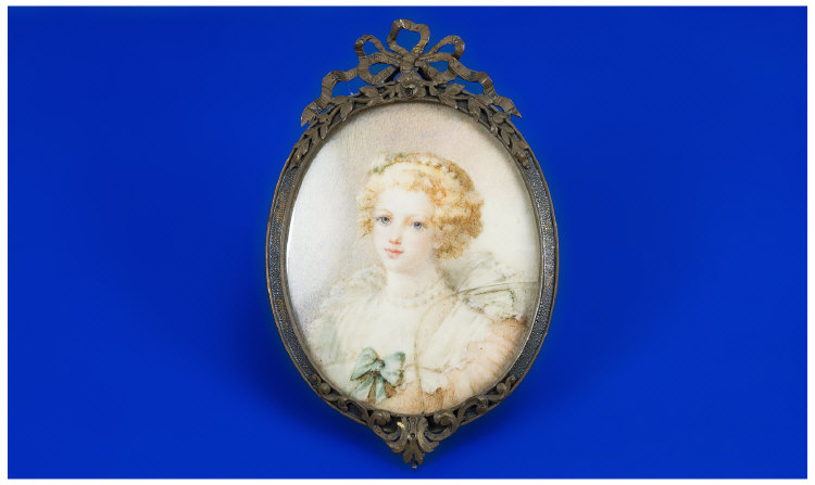 Appraisal: th thC Portrait Miniature Showing A Young Girl Pink Frilled