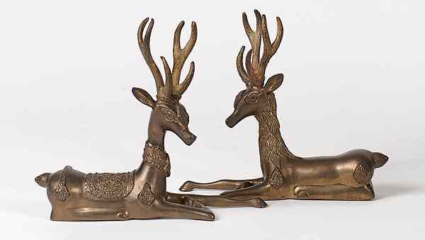 Appraisal: Gilt Metal Deer th century A pair of gilt metal