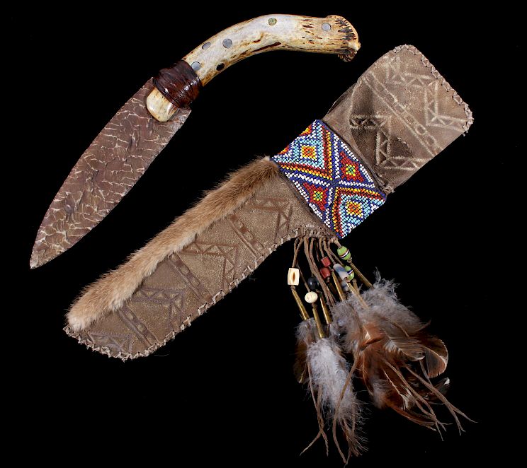 Appraisal: Navajo Stone Antler Knife With Beaded sheath Featured in this