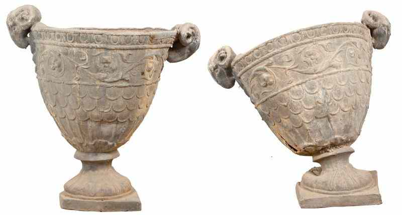 Appraisal: Pair of English Large Lead Jardinieres th century semi-oviform scrolling