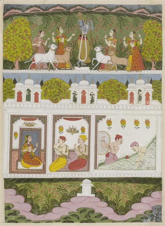 Appraisal: A MINIATURE PAINTING OF KRISHNA VENUGOPALA India Rajasthan th c