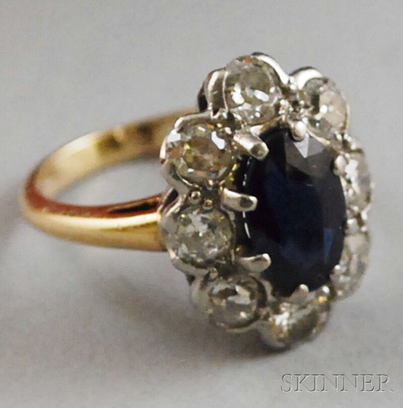 Appraisal: kt Gold Synthetic Sapphire and Diamond Ring with Cartier ring