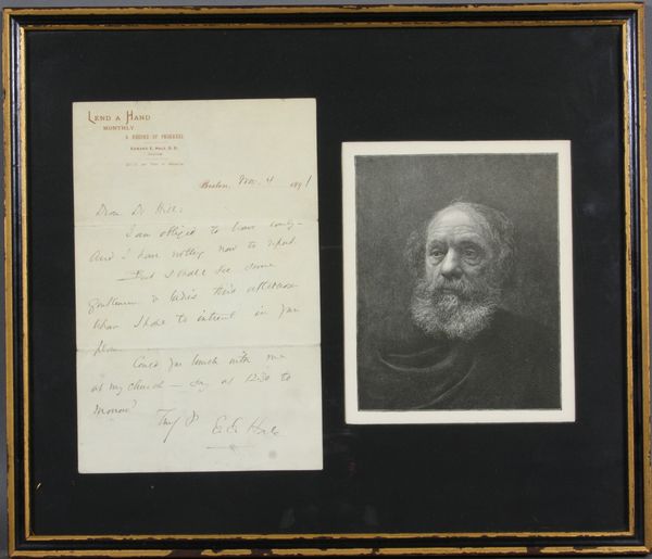 Appraisal: Autographed signed letter written by Edward Everett Hale November invitation