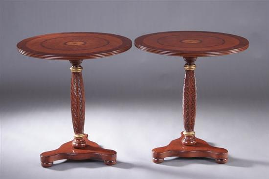 Appraisal: PAIR NEOCLASSICAL STYLE SIDE TABLES th century Each paterae-inlaid round