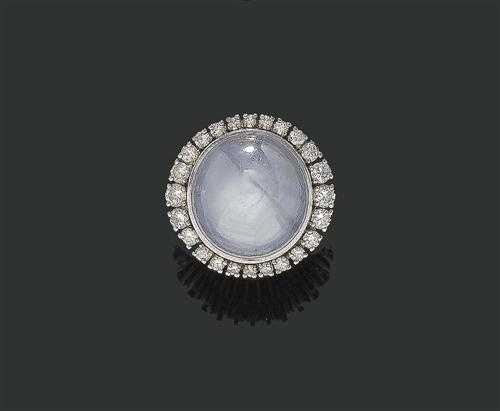 Appraisal: STAR SAPPHIRE AND DIAMOND RING ca White gold Decorative modern