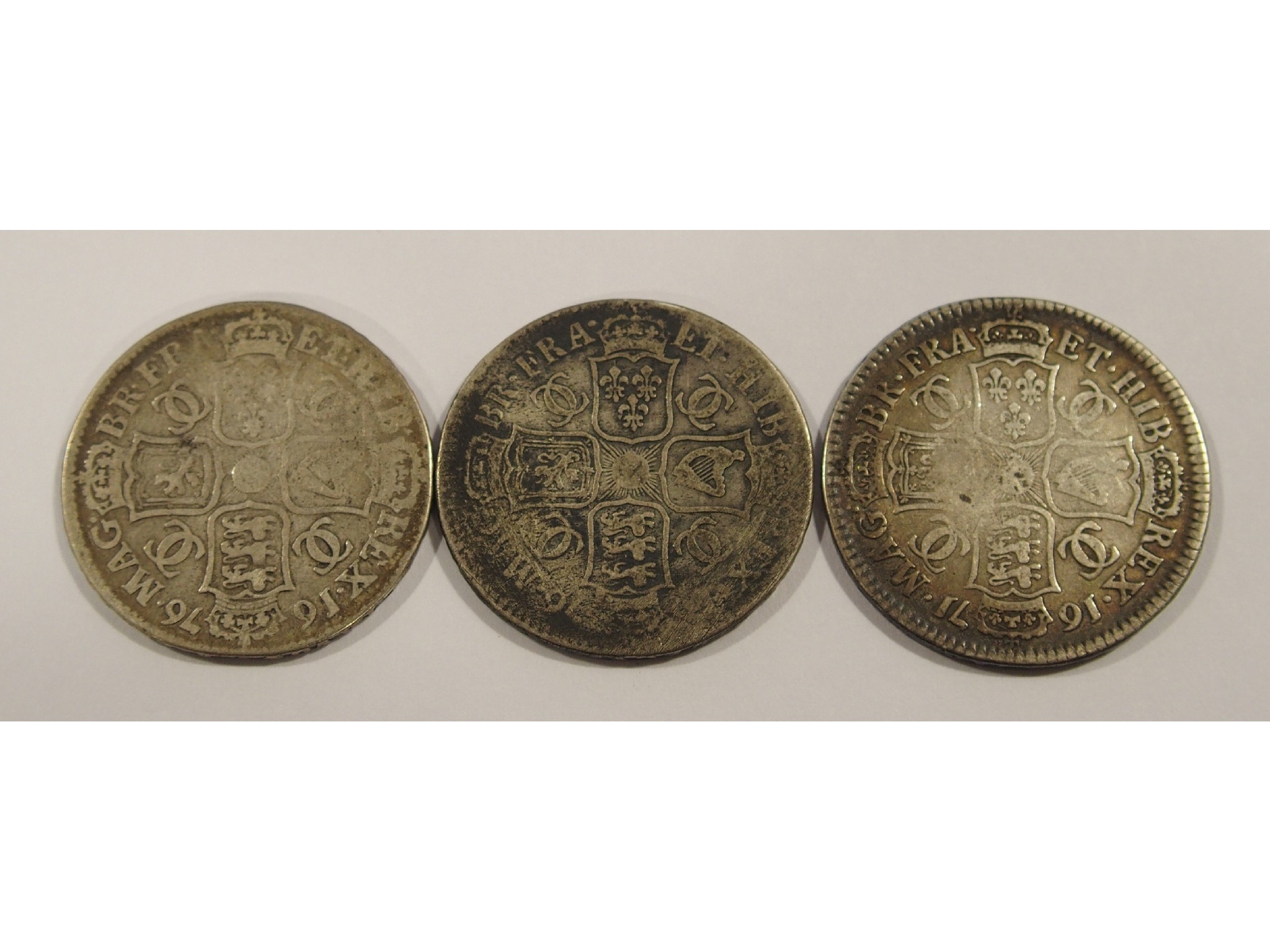 Appraisal: Three Charles II Half Crowns fine condition poor condition poor