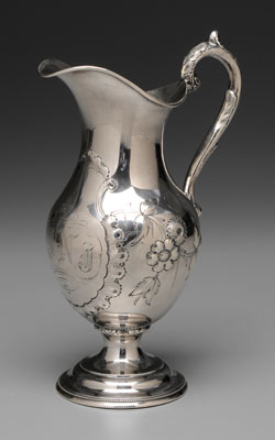 Appraisal: Southern Coin Silver Pitcher Alabama th century baluster form with