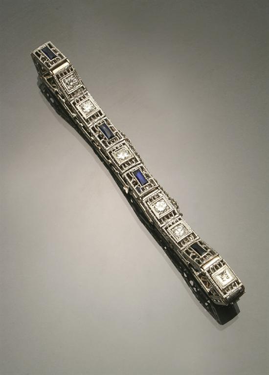 Appraisal: Art Deco -Karat White-Gold Diamond and Synthetic Blue Sapphire Bracelet