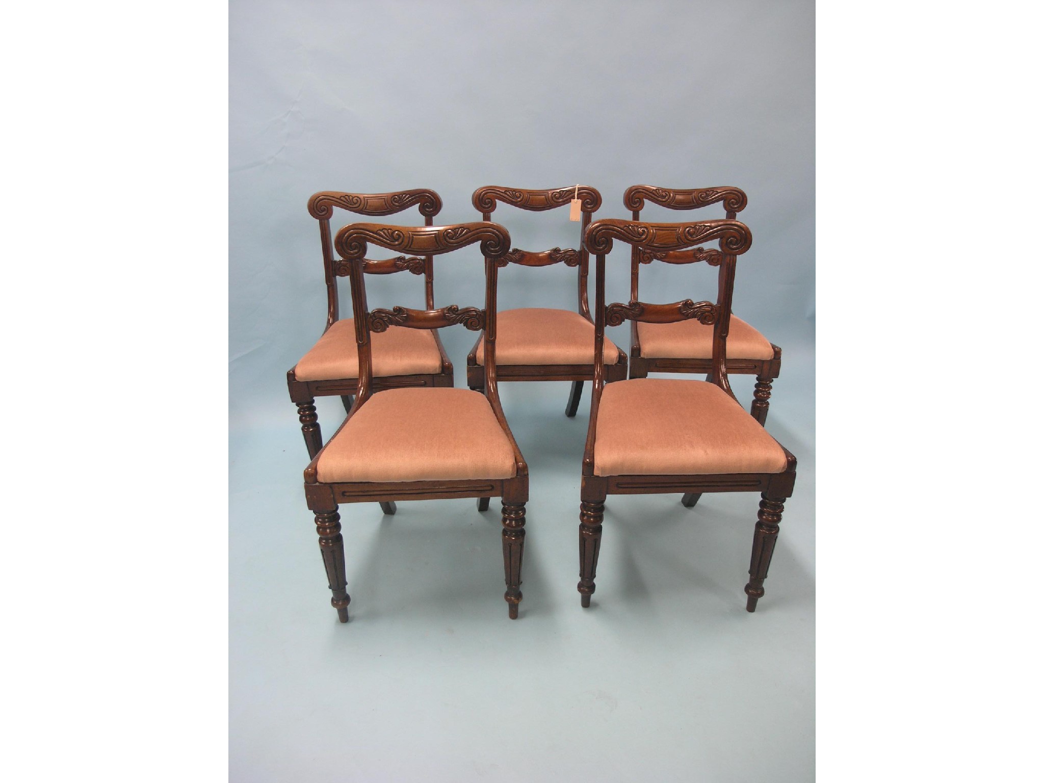 Appraisal: A set of five William IV mahogany dining chairs overhanging