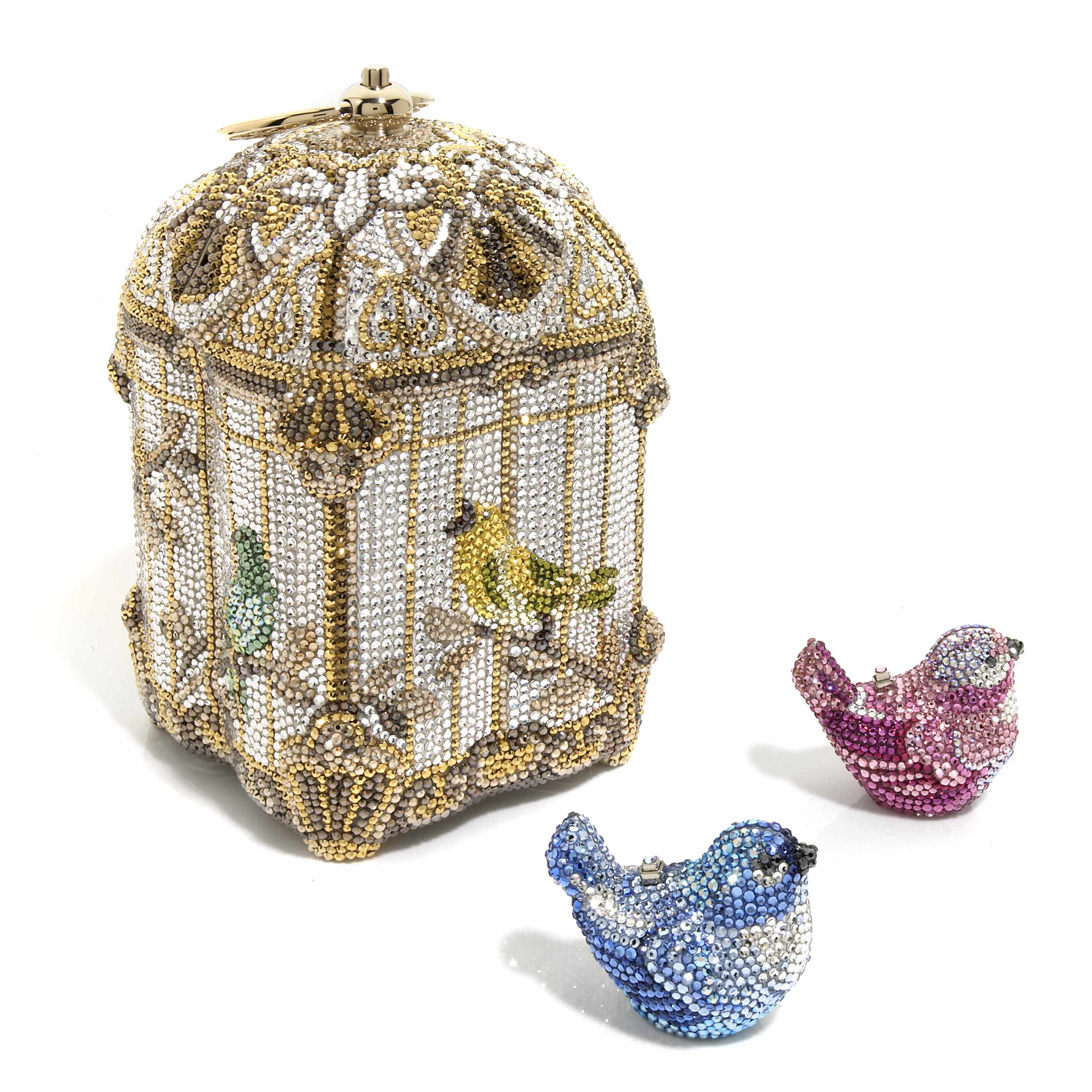 Appraisal: A silver crystal nightingale birdcage minaudiere together with one pink