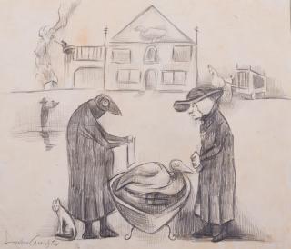 Appraisal: Leonora Carrington Surrealistic Pencil Drawing Leonora Carrington England - unframed