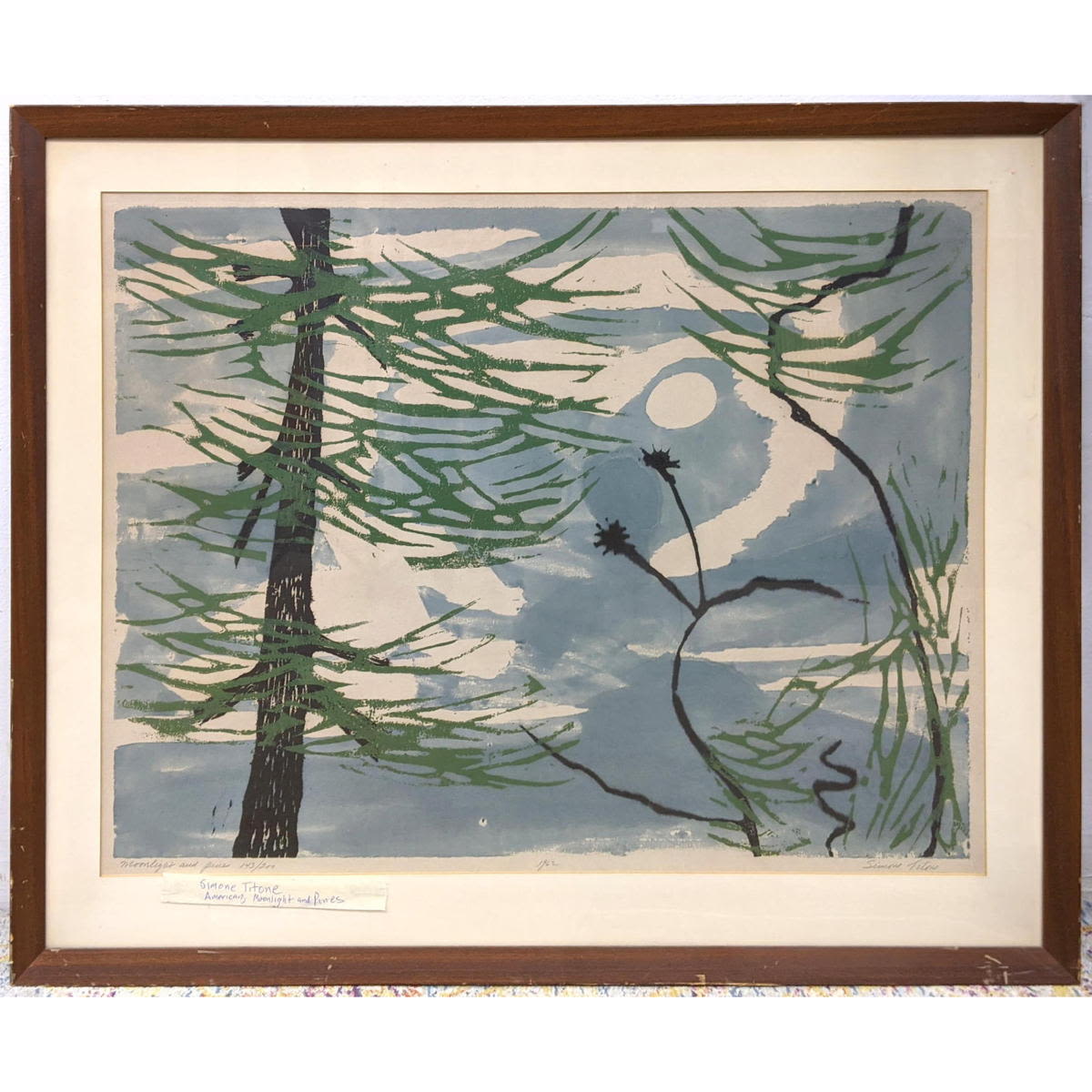 Appraisal: Signed SIMONE TITONE Graphic Modernist Print Titled Moonlight and Pines