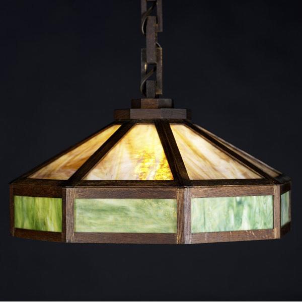 Appraisal: ARTS CRAFTS LIGHTING Faceted hanging chandelier lined in caramel and