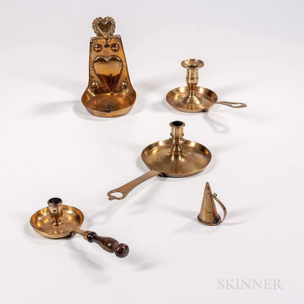 Appraisal: Five Brass Lighting Items Five Brass Lighting Items th and