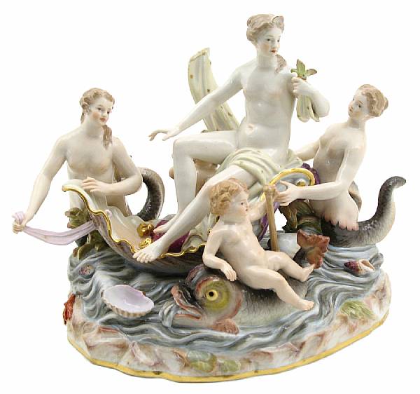 Appraisal: A Meissen porcelain figural group Centered by Venus seated in