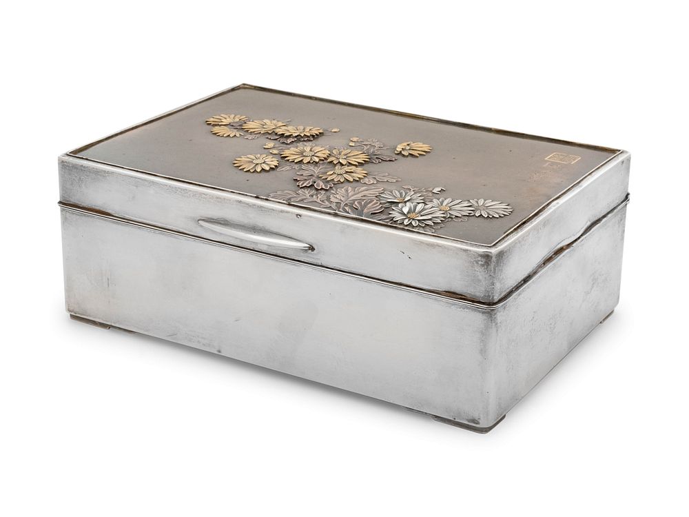 Appraisal: A Silver Mounted Hardwood Hinged Box A Silver Mounted Hardwood