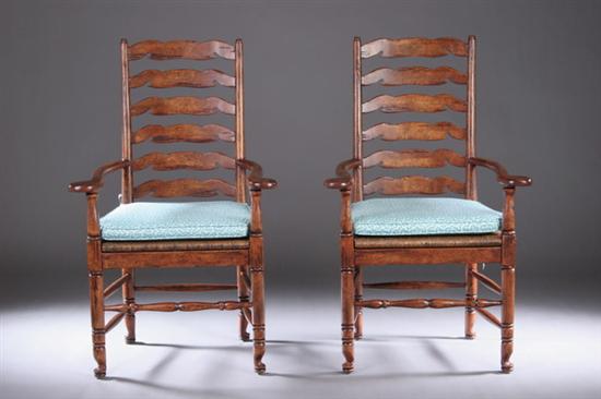 Appraisal: PAIR FRENCH PROVINCIAL-STYLE FRUITWOOD LADDER-BACK ARMCHAIRS Late th century Each