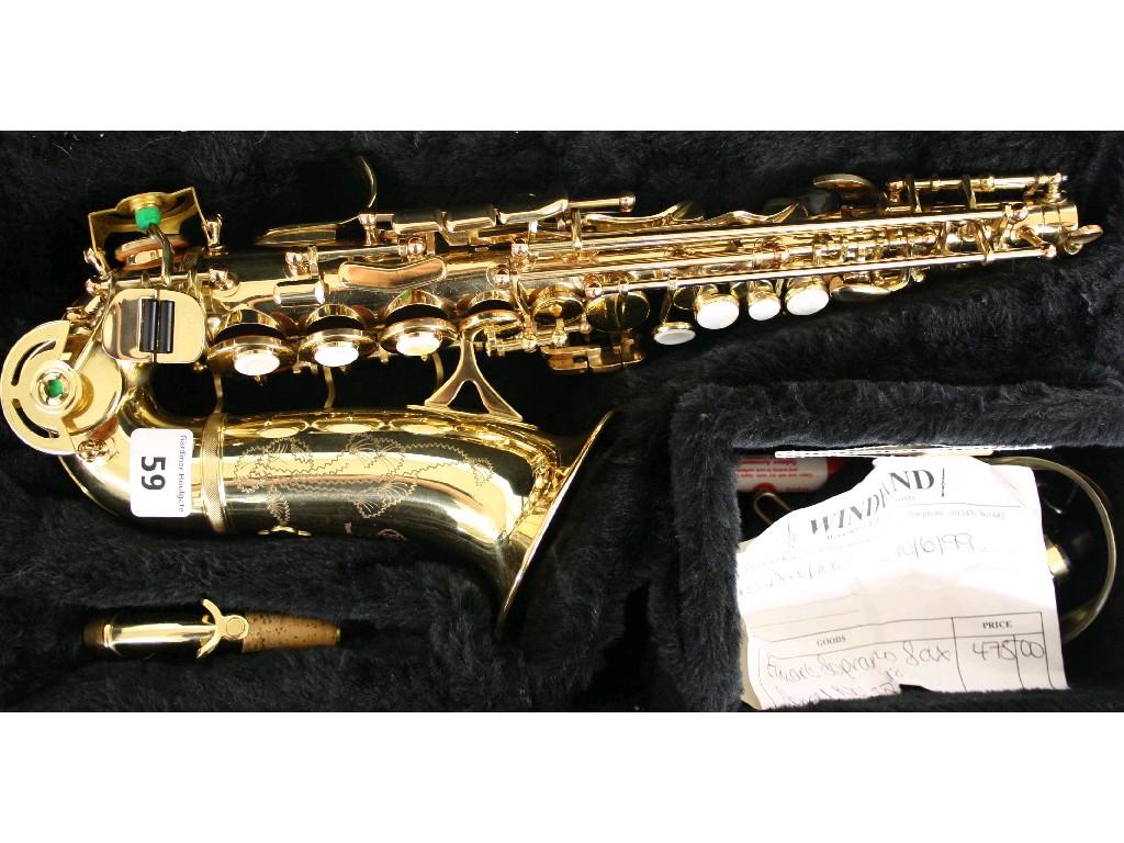 Appraisal: Elkhart series gold lacquered curved soprano saxophone ser no case