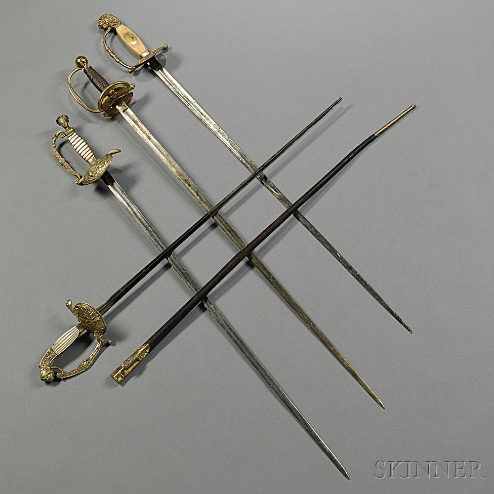 Appraisal: Four Dress Swords c th century a brass-hilt sword with