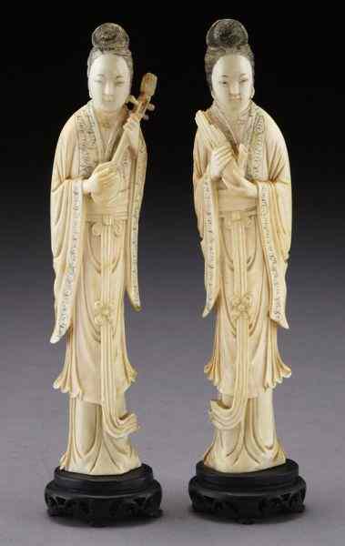 Appraisal: Pr Chinese Qing carved ivory figures International buyers should note