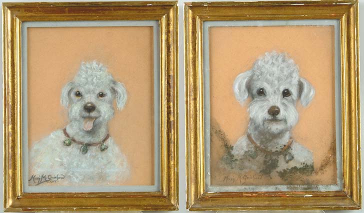 Appraisal: MARY M GUICHARD PAIR OF WHITE POODLES Identically housed in