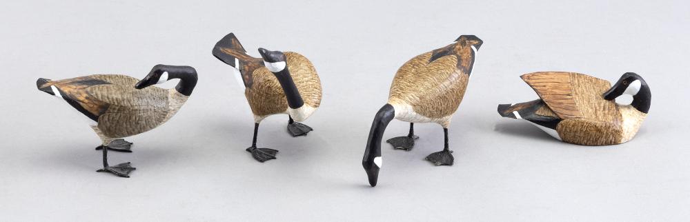 Appraisal: FOUR MINIATURE CANADA GEESE CARVINGS BY TED HANKS JEFFERSON MAINE