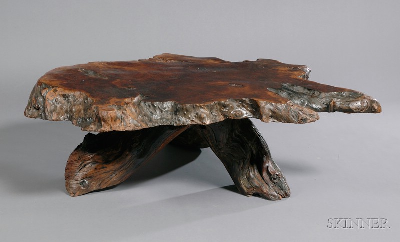 Appraisal: Studio Furniture Burl Slab Low Table Redwood Possibly Duncan Temple