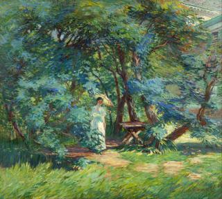 Appraisal: Arthur Watson Sparks Woman with parasol in a garden signed