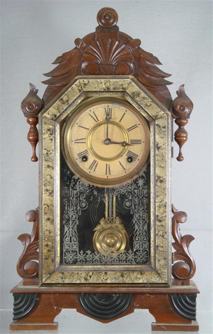 Appraisal: Ansonia walnut mantle clock with marbleized finish on door runs