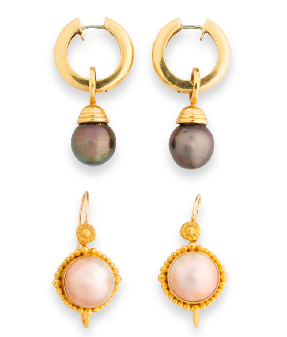 Appraisal: A GROUP OF CULTURED PEARL AND GOLD EARRINGS A group