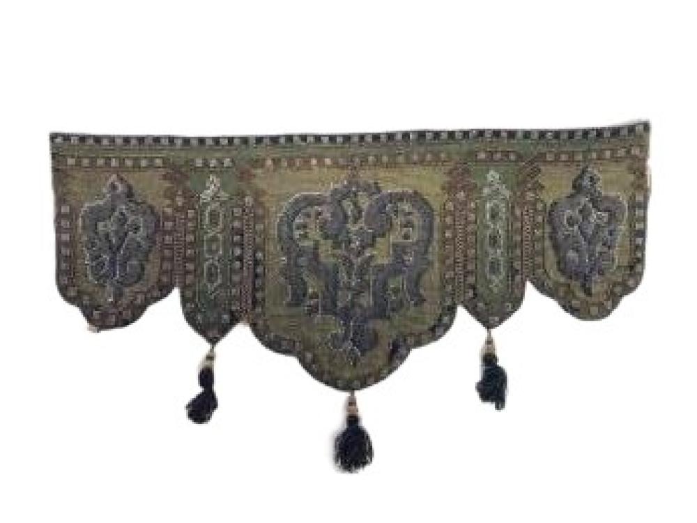 Appraisal: UNKNOWN ORIGIN ANTIQUE MEDIEVAL TEXTILE FRAGMENT HEAVILY BEADED WOVEN WOOL