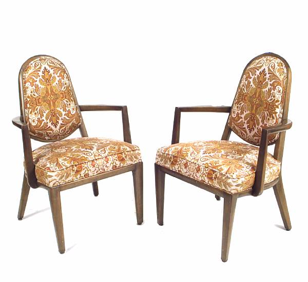 Appraisal: A set of four upholstered walnut open armchairs in the