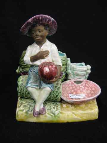 Appraisal: Majolica Pottery Figural Smoking Holder black Americana with boy and